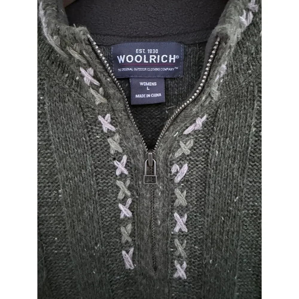 Woolrich Sweater Womens L Green Quarter Zip Knit Pullover